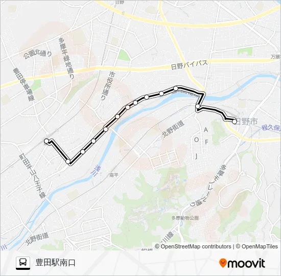 日野市ミニバス Ｋ 川辺堀之内路線 バスの路線図
