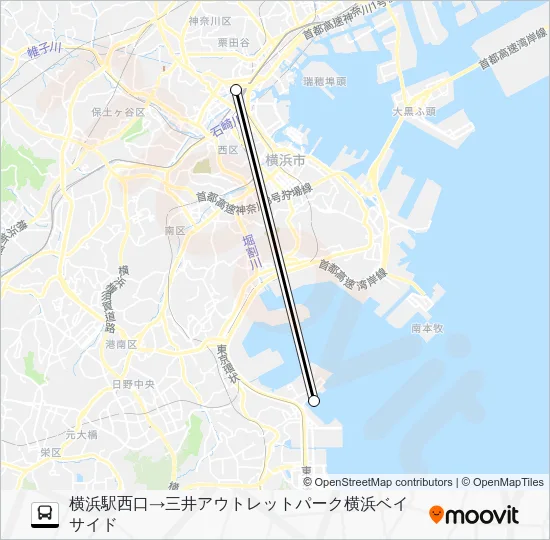 Mitsui Outlet Park Yokohama - Yokohama Station West Exit Bus Line Map