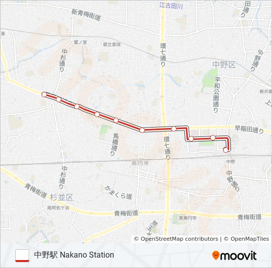 阿佐谷営業所~中野駅 朝 中練 バスの路線図