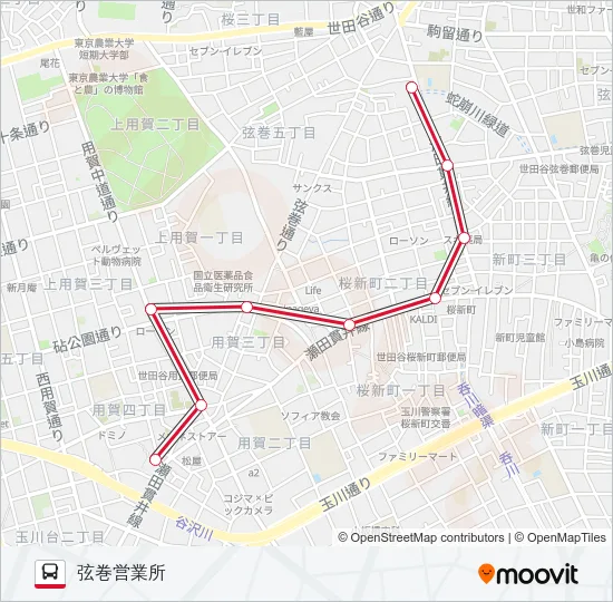 用賀駅-弦巻営業所 の路線図