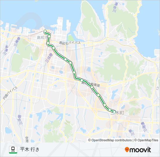 ことでん長尾線 電車の路線図