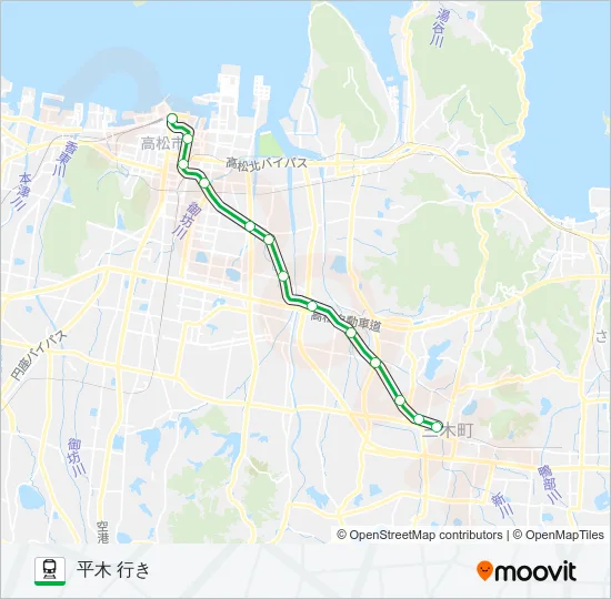 ことでん長尾線 電車の路線図