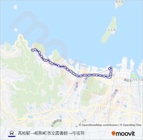 下笠居線ルート：スケジュール、停車地、地図-高松駅→昭和町市立図書館→弓弦羽 （アップデート済み）