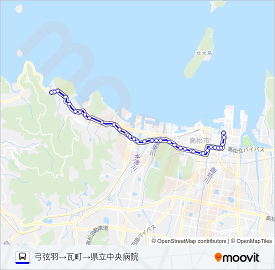 下笠居線ルート：スケジュール、停車地、地図-弓弦羽→瓦町→県立中央病院 （アップデート済み）