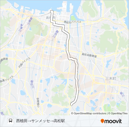 西植田線ルート スケジュール 停車地 地図 西植田 サンメッセ 高松駅 アップデート済み