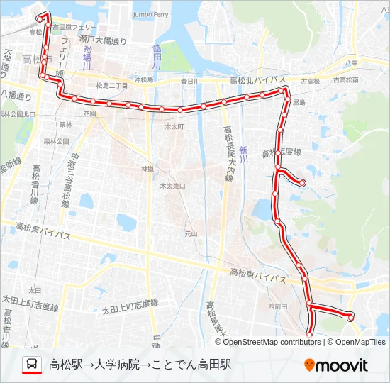 大学病院線 バスの路線図
