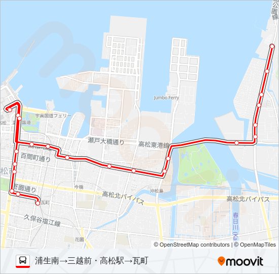 屋島大橋線 バスの路線図