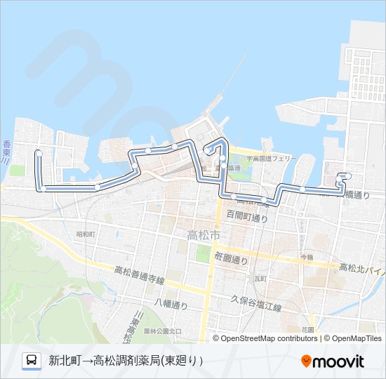 まちなかループバス・東廻り Bus Line Map