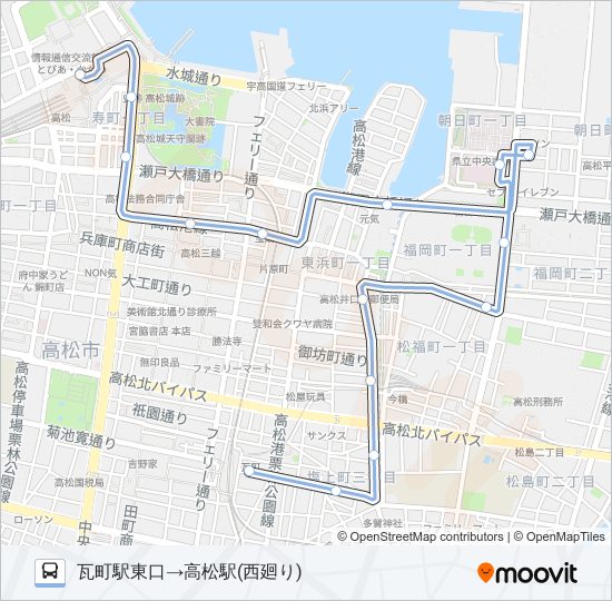 まちなかループバス・西廻り バスの路線図