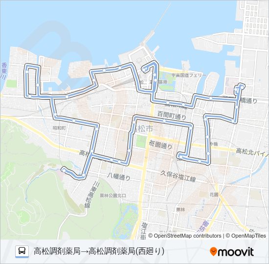 まちなかループバス・西廻り Bus Line Map