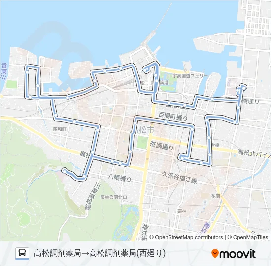 まちなかループバス・西廻り Bus Line Map