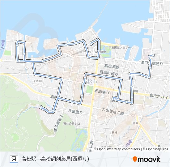 まちなかループバス・西廻り Bus Line Map