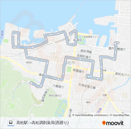 まちなかループバス・西廻り Bus Line Map