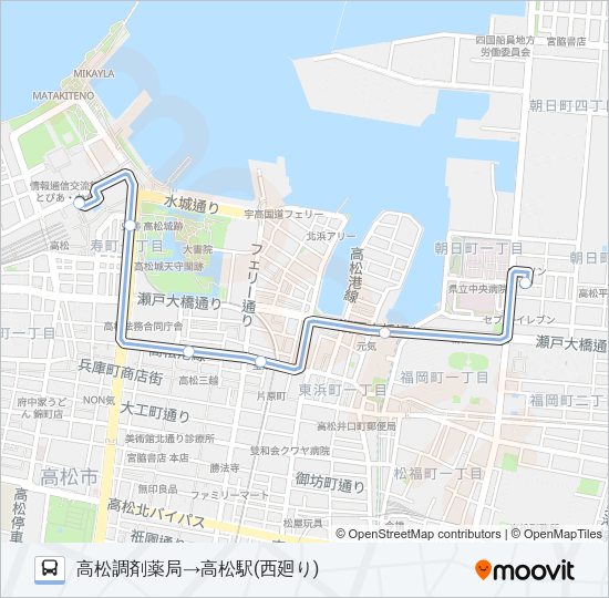 まちなかループバス・西廻り Bus Line Map