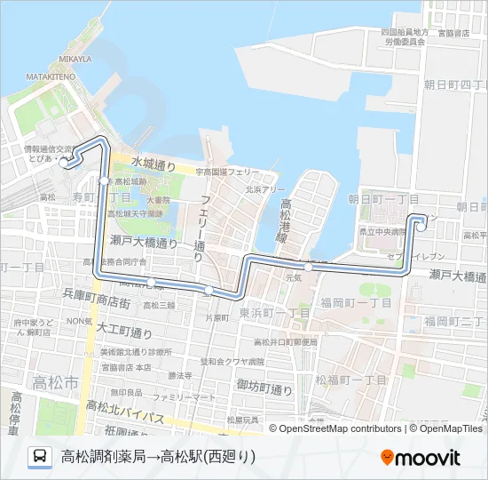 まちなかループバス・西廻り Bus Line Map