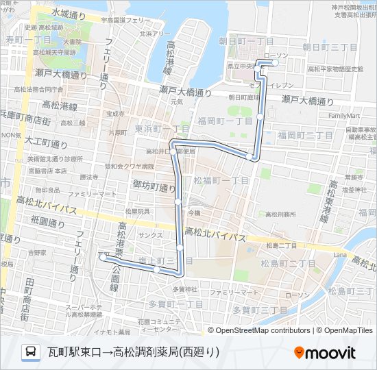 まちなかループバス・西廻り バスの路線図