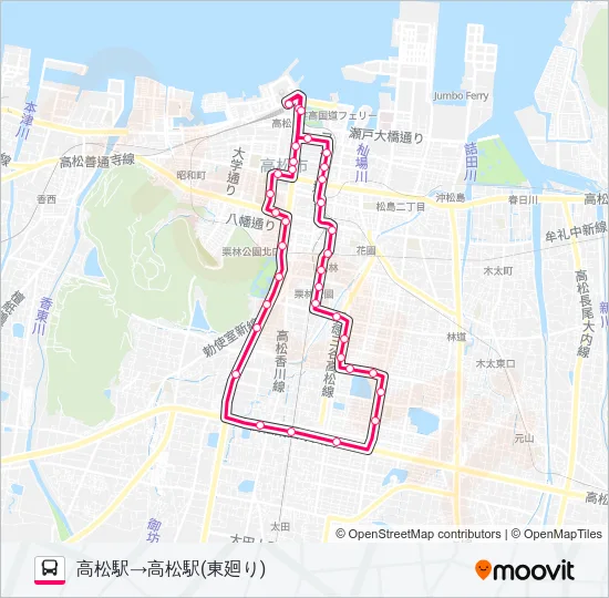 レインボー循環バス　東廻り Bus Line Map