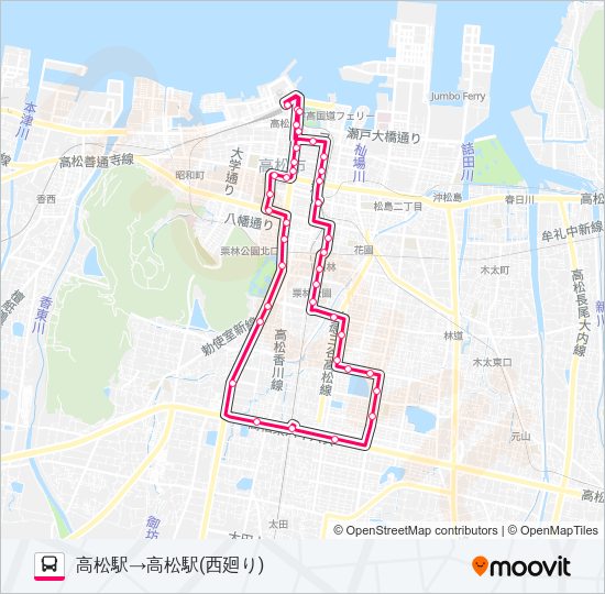 レインボー循環バス　西廻り バスの路線図