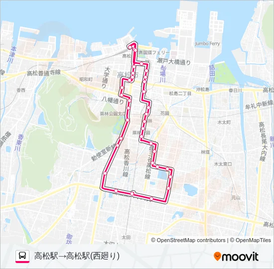 レインボー循環バス　西廻り バスの路線図