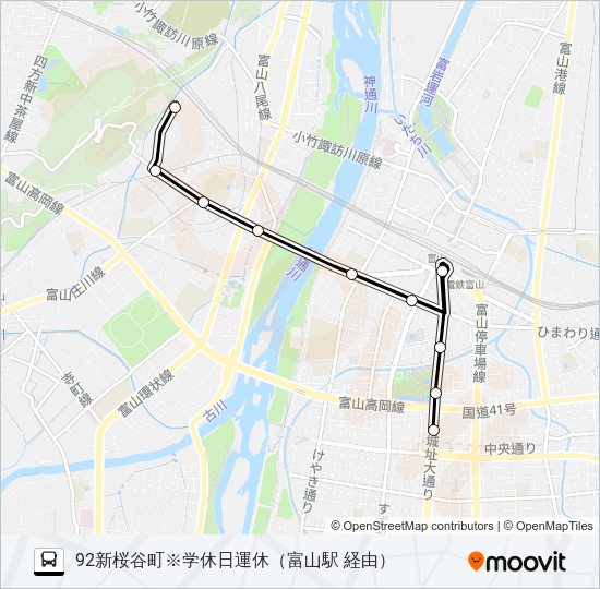 新桜・老人・石坂～中央病院線※学休日運休 Bus Line Map