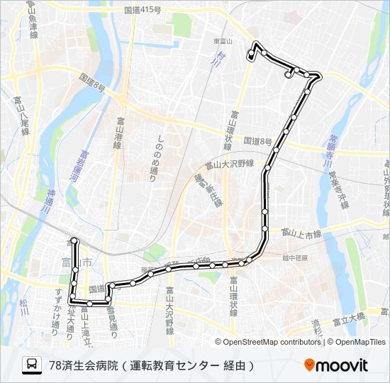 運転教育・済生会病院線 バスの路線図