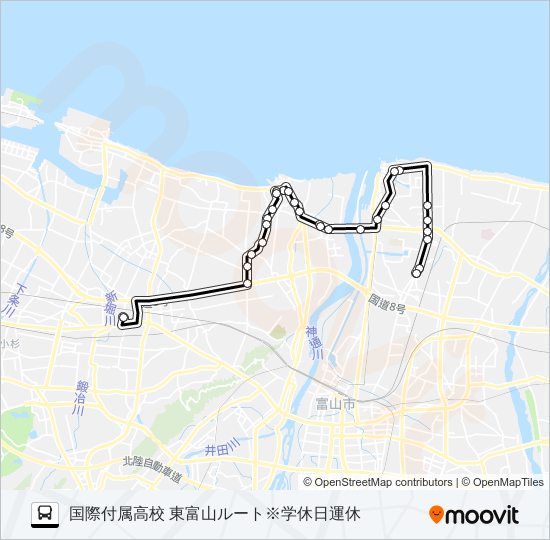 富山国際大付属高校（東富山）線※学休日運休 バスの路線図