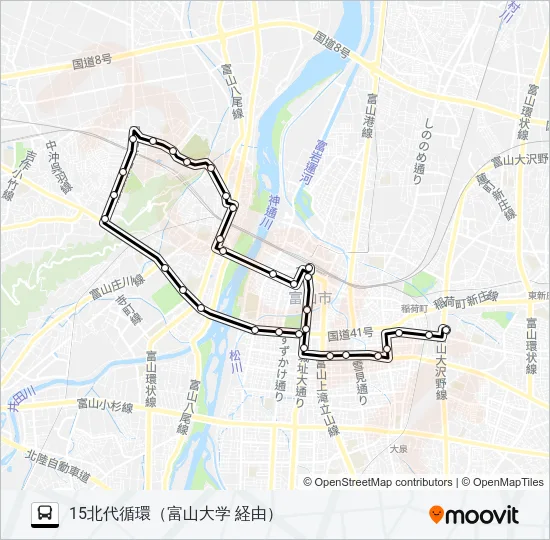 石坂・北代・中央病院線 バスの路線図