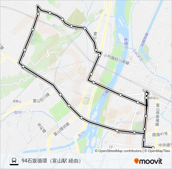 石坂・北代・中央病院線 バスの路線図