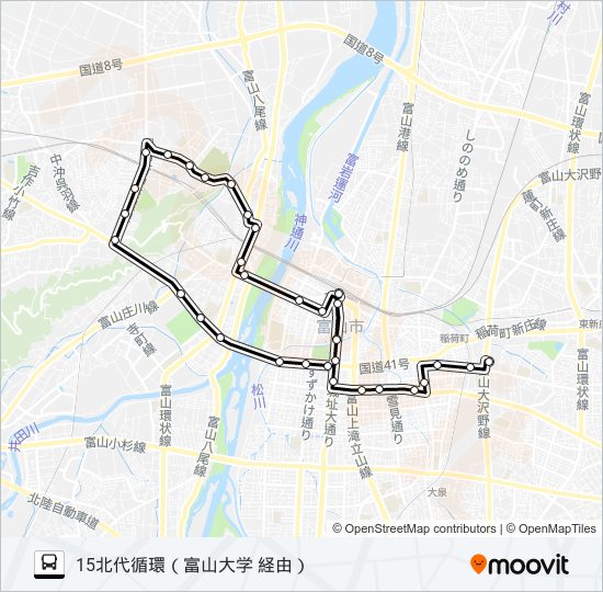 石坂・北代・中央病院線 バスの路線図