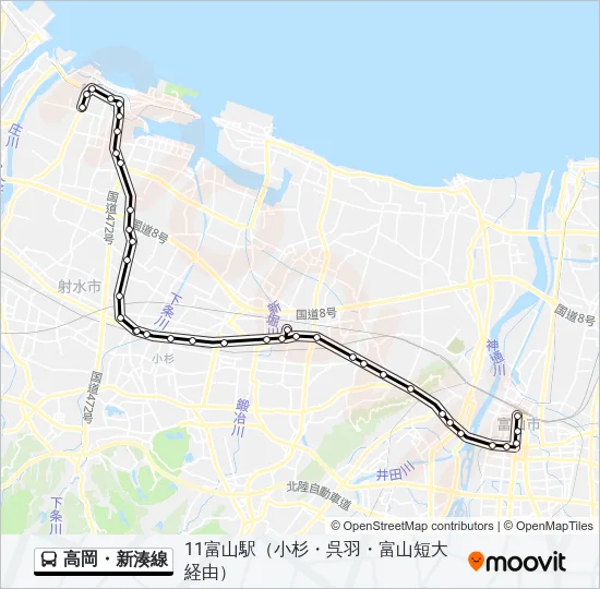高岡・新湊線 Bus Line Map