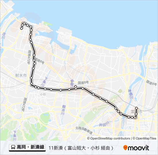 高岡・新湊線 バスの路線図