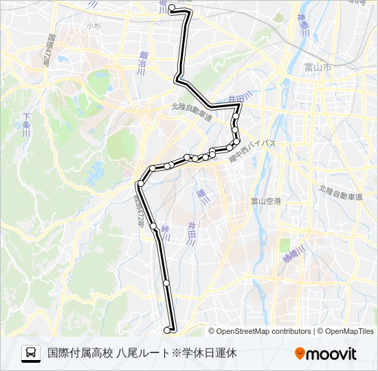 富山国際大付属高校（八尾）線※学休日運休 バスの路線図