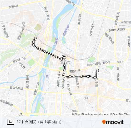 新桜・老人・石坂～中央病院線 バスの路線図