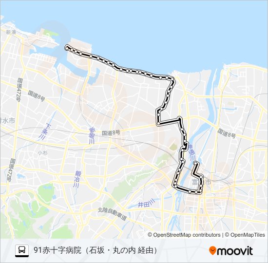 布目経由・新湊線 バスの路線図