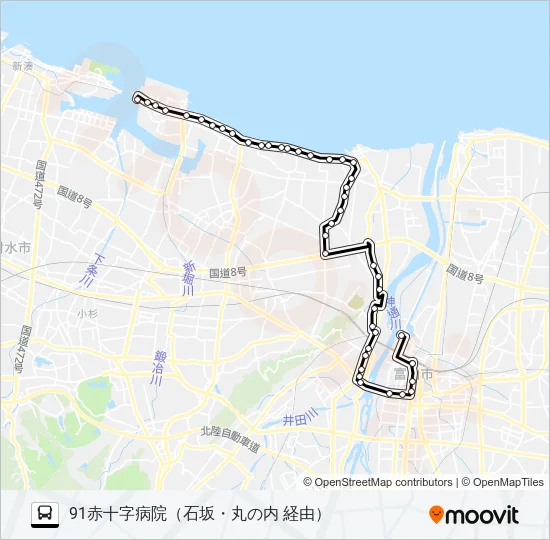 布目経由・新湊線 バスの路線図