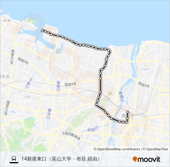 布目経由・新湊線 Bus Line Map