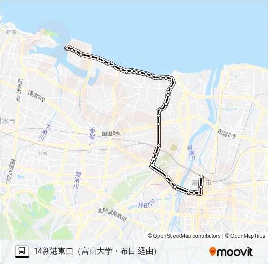 布目経由・新湊線 Bus Line Map
