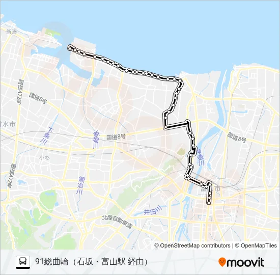 布目経由・新湊線 Bus Line Map