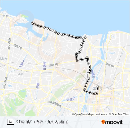 布目経由・新湊線 bus Line Map