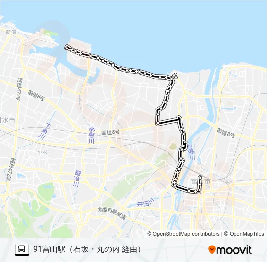 布目経由・新湊線 Bus Line Map
