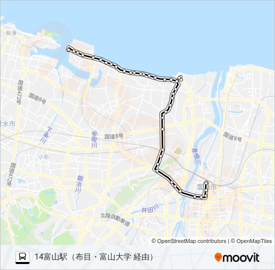 布目経由・新湊線 bus Line Map