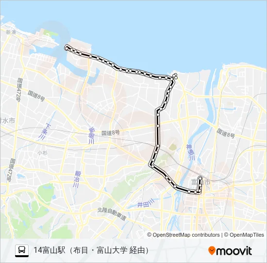 布目経由・新湊線 Bus Line Map