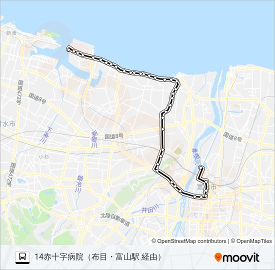 布目経由・新湊線 バスの路線図