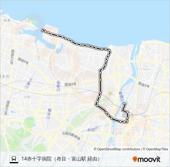 布目経由・新湊線 バスの路線図