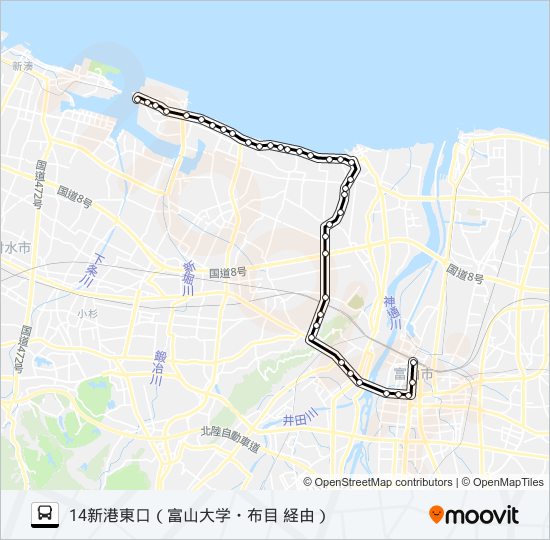 布目経由・新湊線 bus Line Map