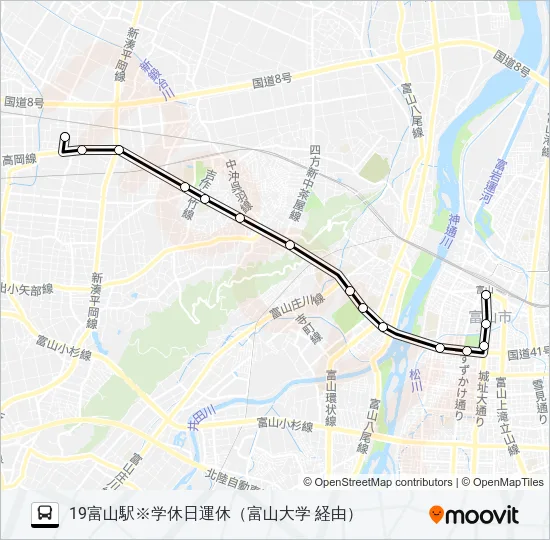 高岡・新湊線※学休日運休 バスの路線図