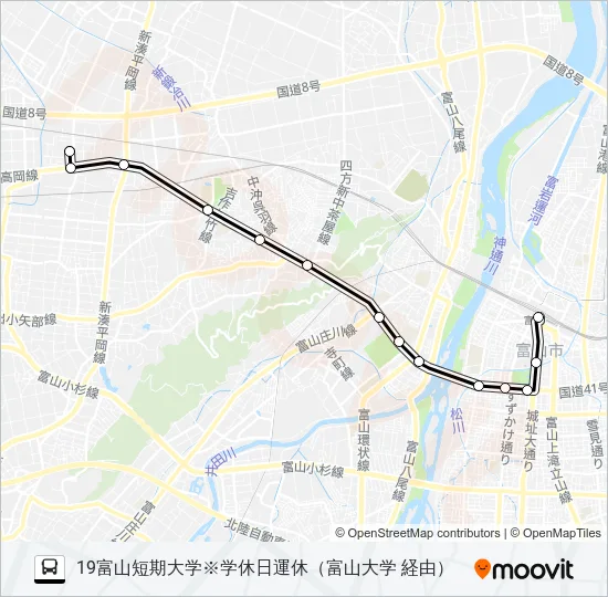 高岡・新湊線※学休日運休 バスの路線図