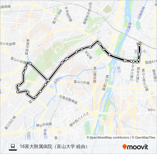 富大附病院・朝日循環線 bus Line Map