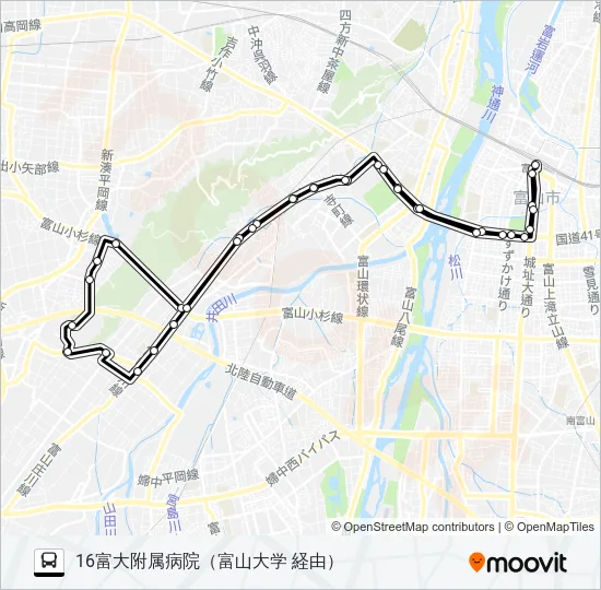 富大附病院・朝日循環線 バスの路線図