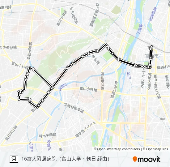 富大附病院・朝日循環線 バスの路線図